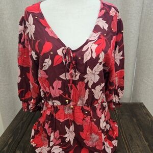 Harve Benard Red and Pink Floral Blouse